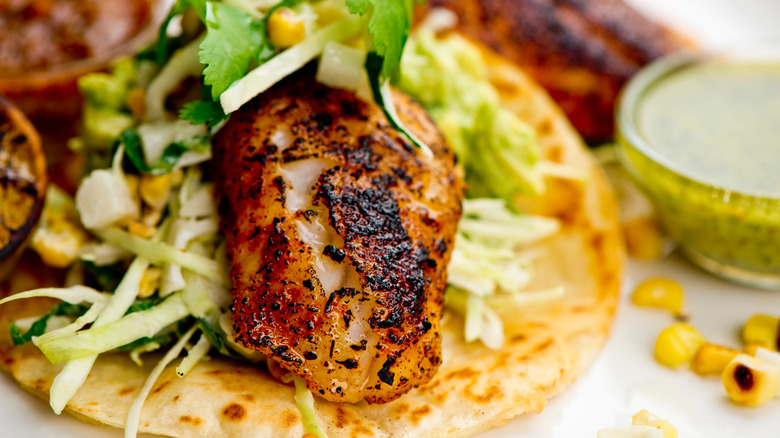Close up of fish taco