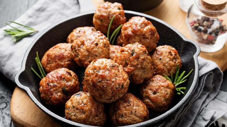 Meatballs in a cast iron pan