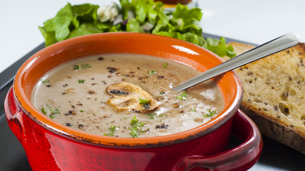 Soup with greens and bread