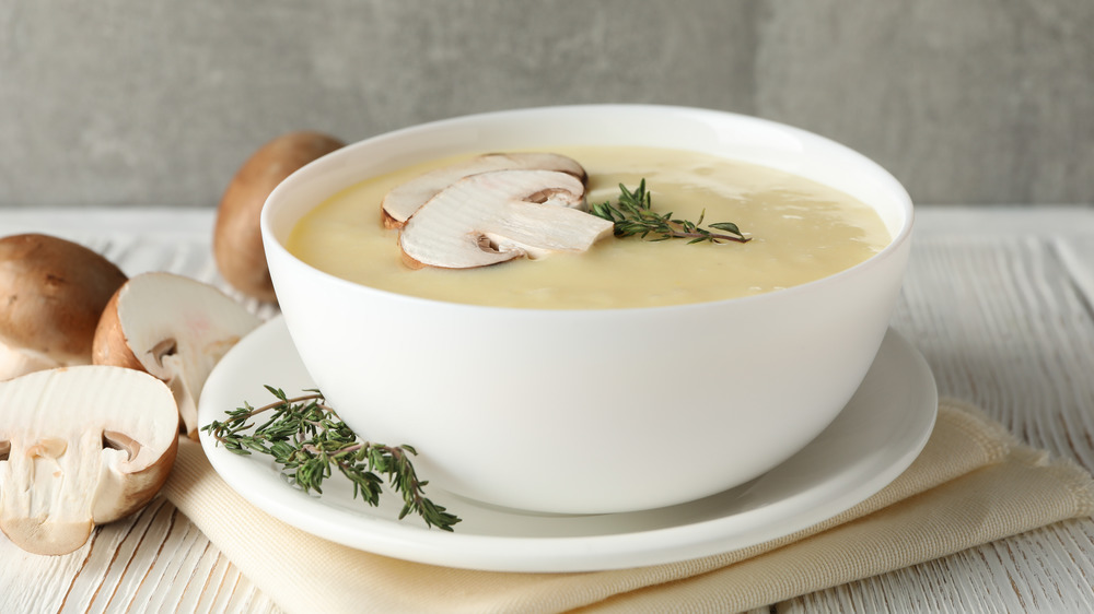 Thick cream of mushroom soup bowl