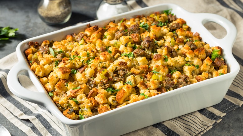 Stuffing in a baking pan