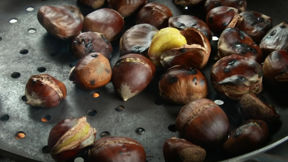 Chestnuts roasting in a pan