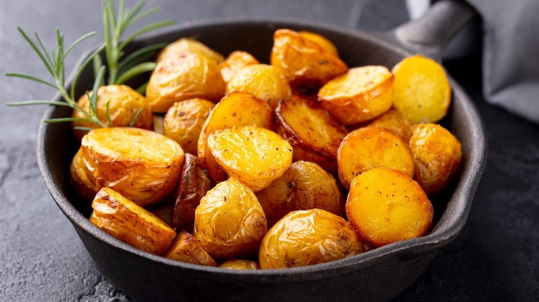 Roasted potatoes in a pan