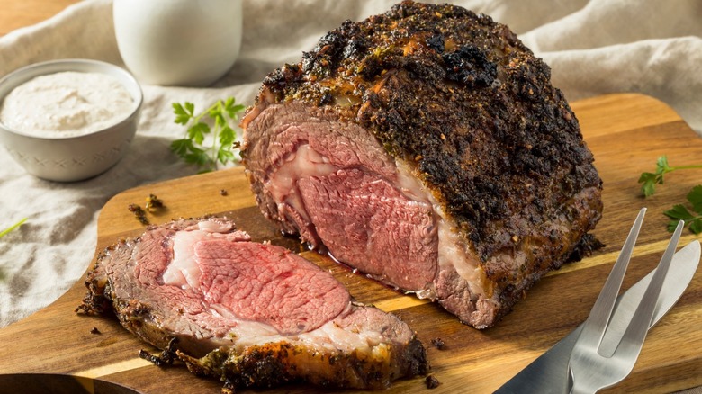 Seared prime rib cutting board