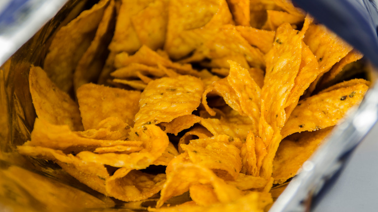 An open bag of Doritos