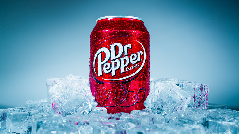 Dr. Pepper can sitting in ice