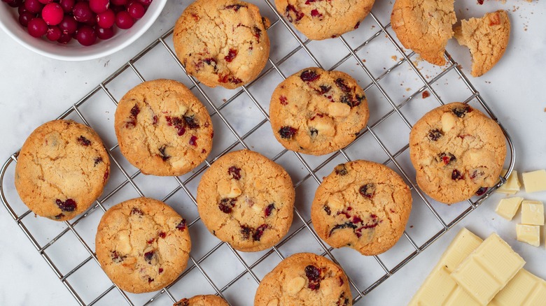cranberry cookies on cooling rack