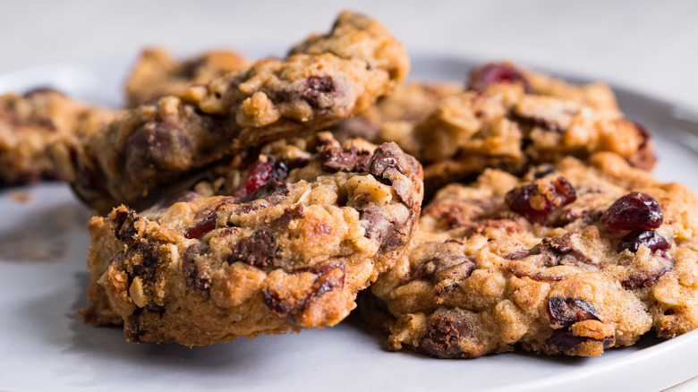 cranberry chocolate cookies on plate