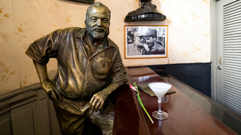 Bronze statue of Ernest Hemingway at El Floridita bar.