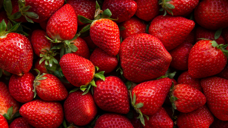 Strawberries in a bin