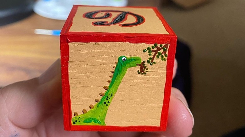 hand painted dinosaur baby block
