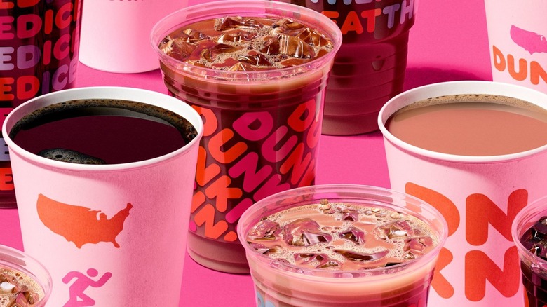 Cups of Dunkin' drinks