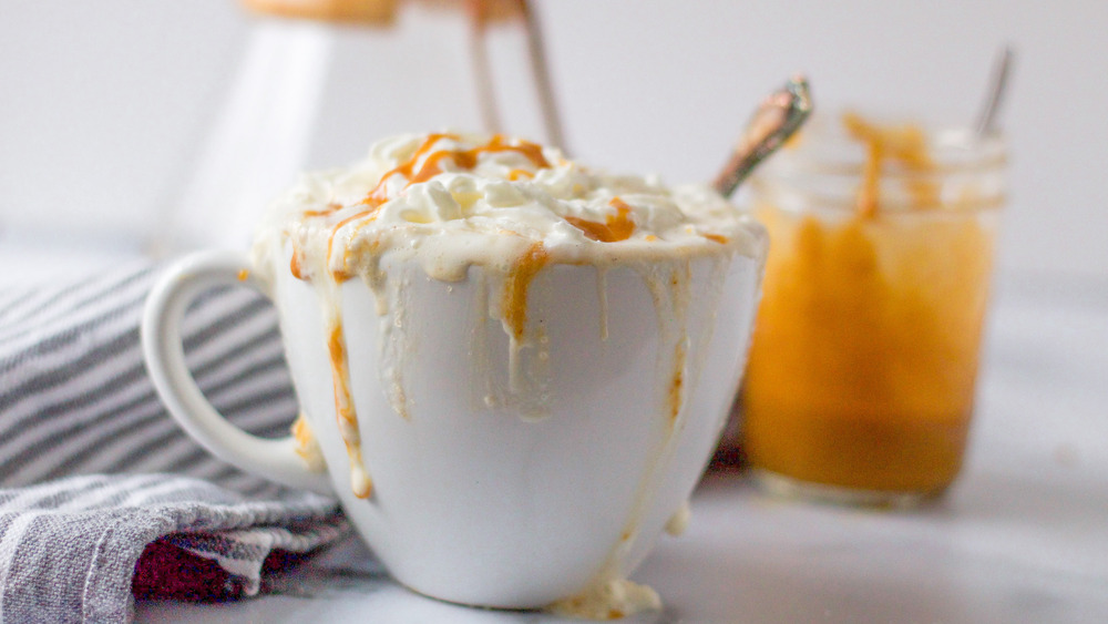 A mug of Dunkin' Donuts signature latte copycat coffee