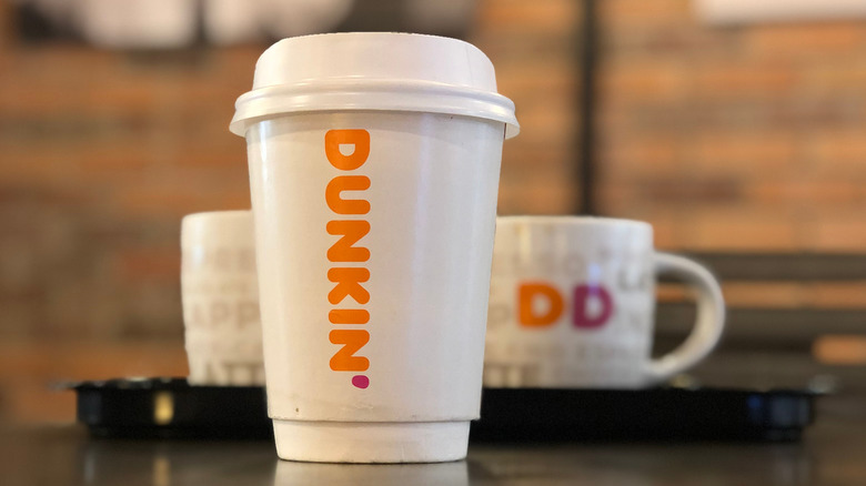 Dunkin' coffee on table