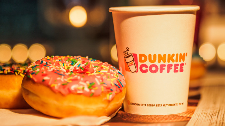 A Dunkin' coffee and a donut