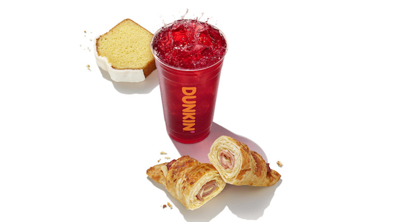 Dunkin' Raspberry Watermelon Refresher with pastries