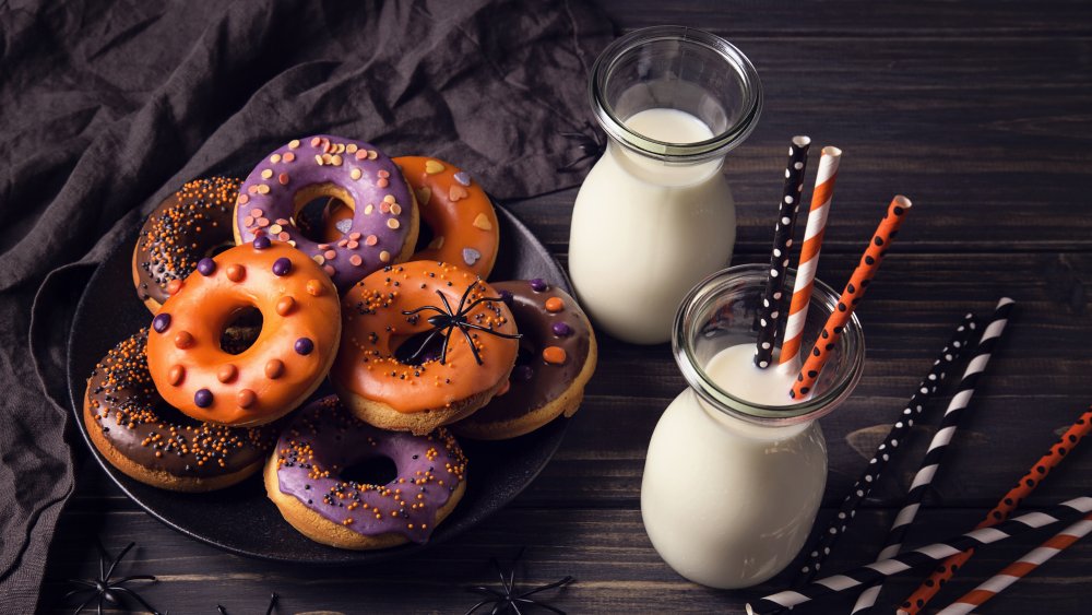 Halloween donuts with milk
