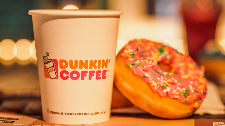 A Dunkin' coffee and a donut