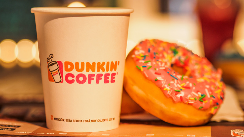 A beverage and donut from Dunkin'