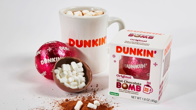 Dunkin' cocoa bomb on a white background