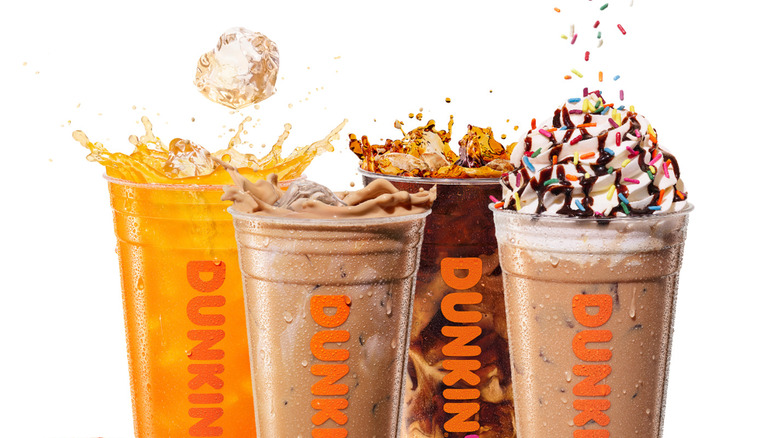 Dunkin's new spring drink lineup with ice splashing