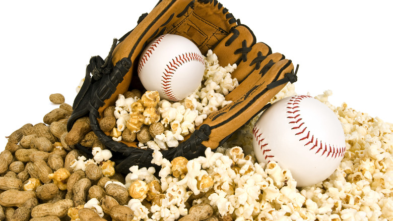 Baseball and glove with snacks