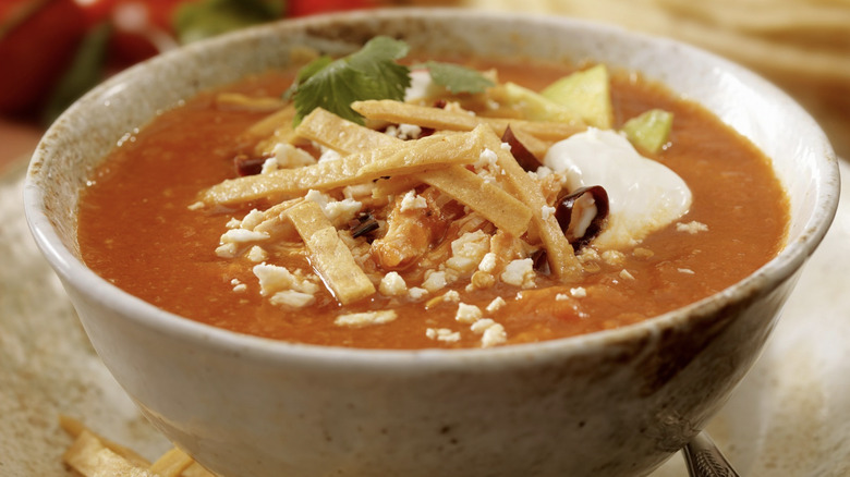 chicken tortilla soup in bowl