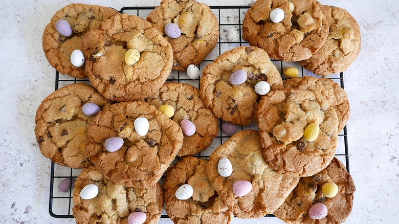 easter egg cookies on cooling rack