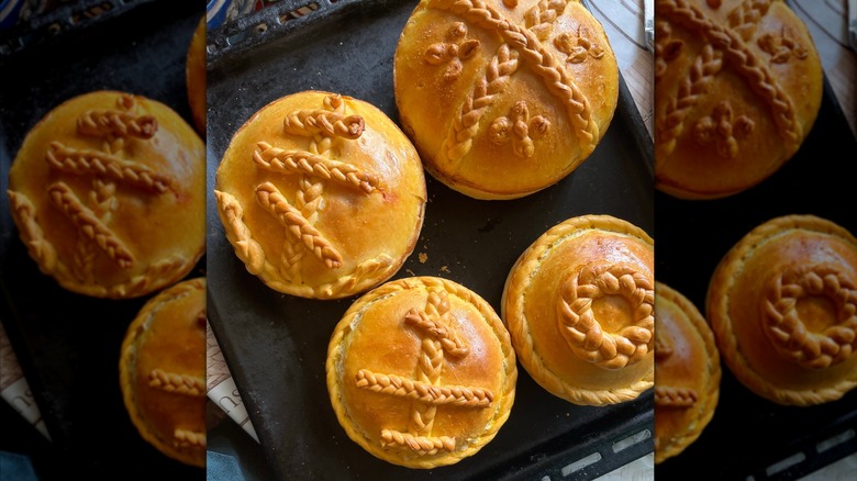 Paska Easter bread with braided dough decorations