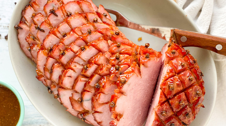 a baked and glazed ham