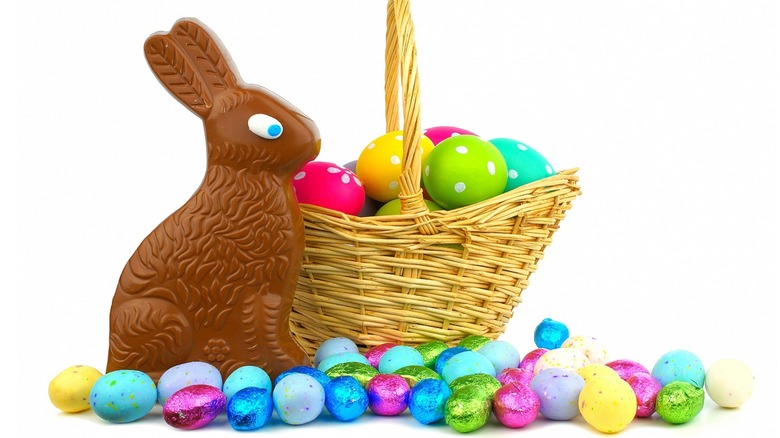 chocolate rabbit and Easter eggs