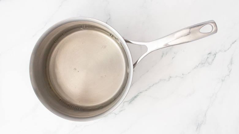 Clear liquid in saucepan