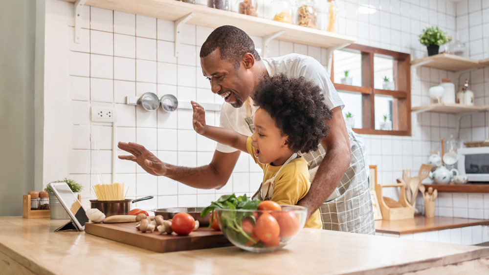 happy family cooking