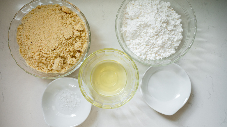 almond paste ingredients in bowls