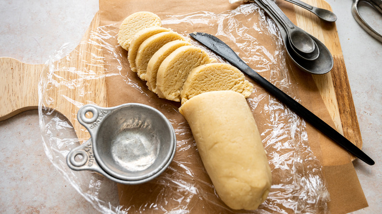 sliced almond paste log