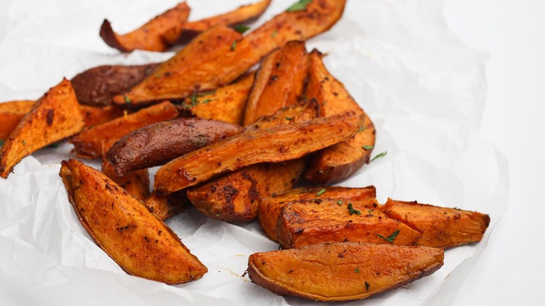 cajun sweet potatoes on parchment