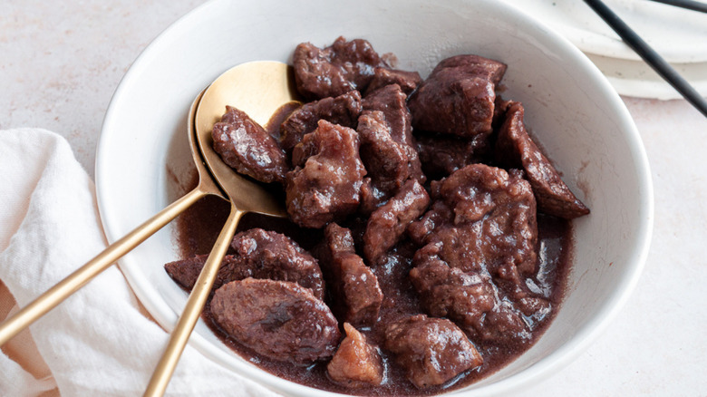 beef tips in a bowl 