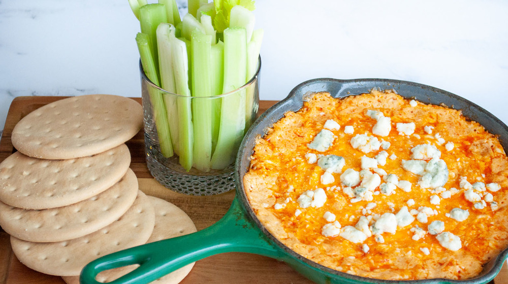 Easy buffalo chicken dip on display