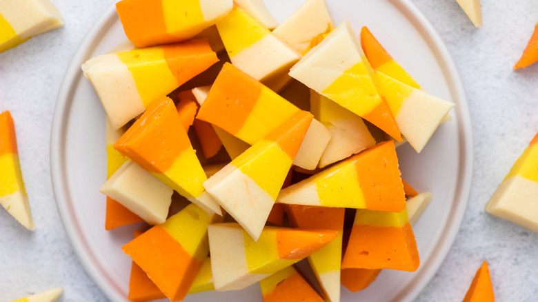 plate of candy corn fudge