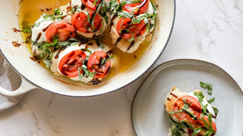 caprese chicken in skillet