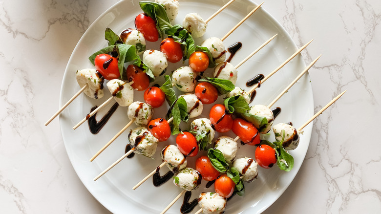 platter of caprese skewers