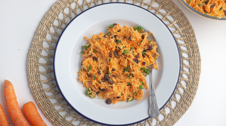 Easy carrot raisin salad in a bowl