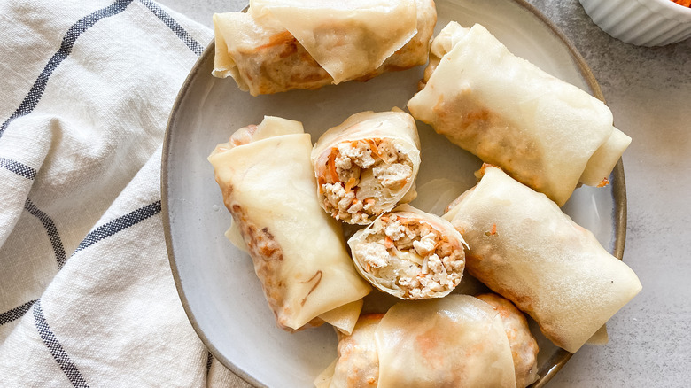 chicken egg rolls on plate