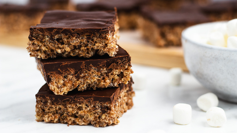 marshmallow crispy bars stacked