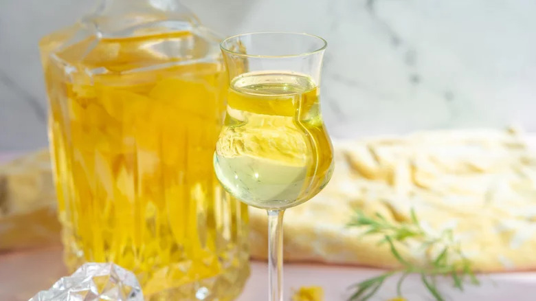 bottle and glass of limoncello