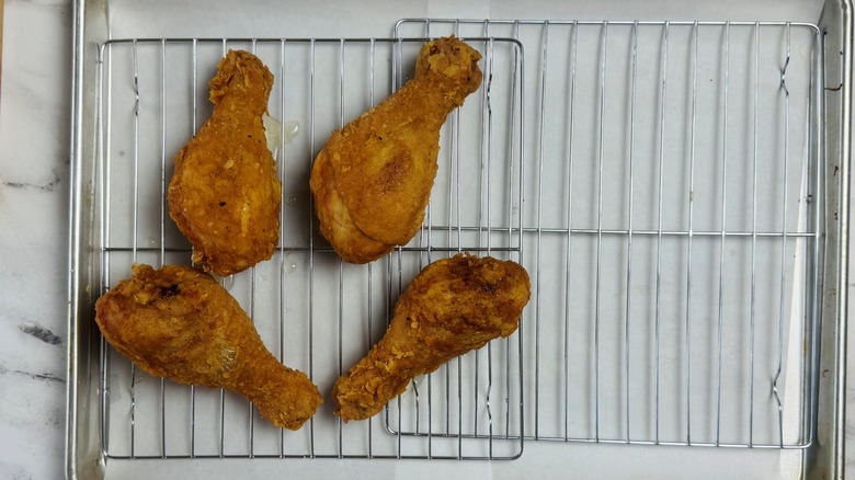 Fried chicken on wire rack