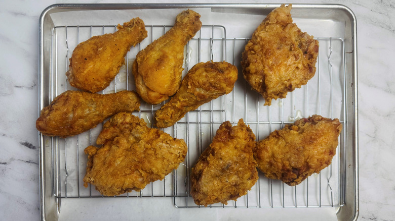 Fried chicken on wire rack