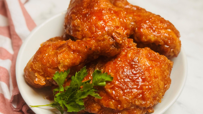 Honey BBQ fried chicken on plate