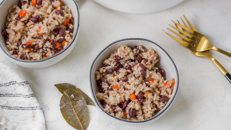 bowls of rice and beans