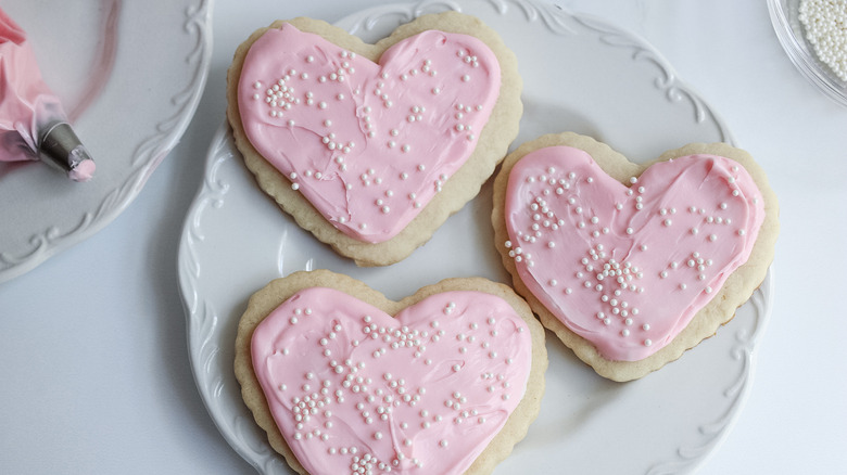 heart shaped cookies on a plate